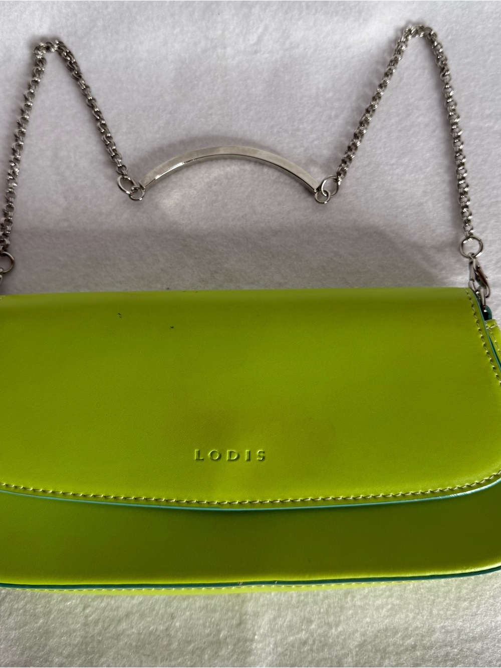 LODIS Lime Green Leather Chain shoulder bag